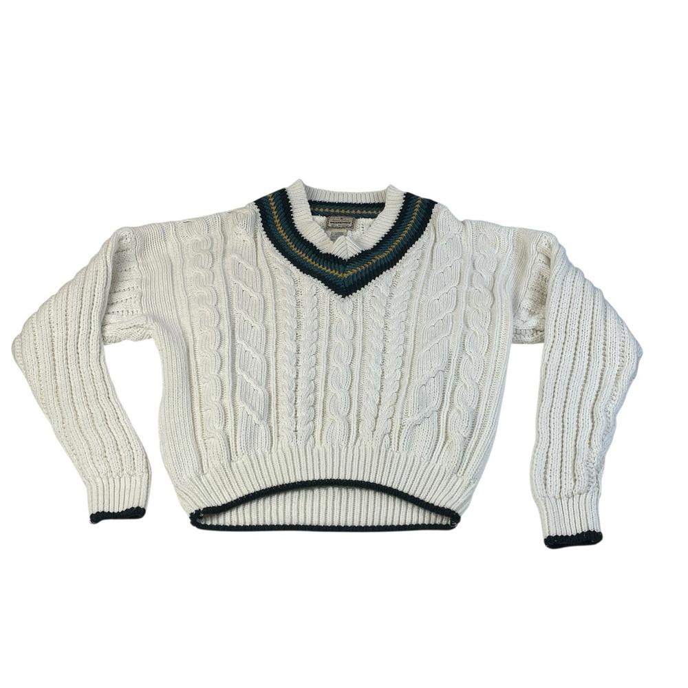 Vintage 90s‎ Weekends Cable Knit V-Neck Sweater Large Retro Prep Grandpa Core